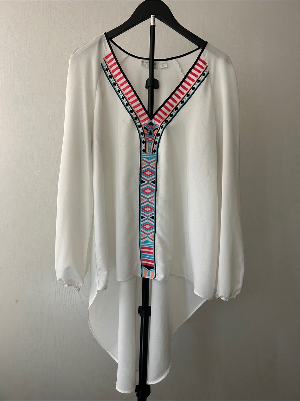 Bisou Bisou Geometric V-Neck Tunic with Embroidered Trim